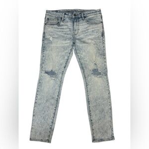 Mens Y2K American Eagle Light Wash Distressed Ripped Stretch Skinny Jeans 34x32